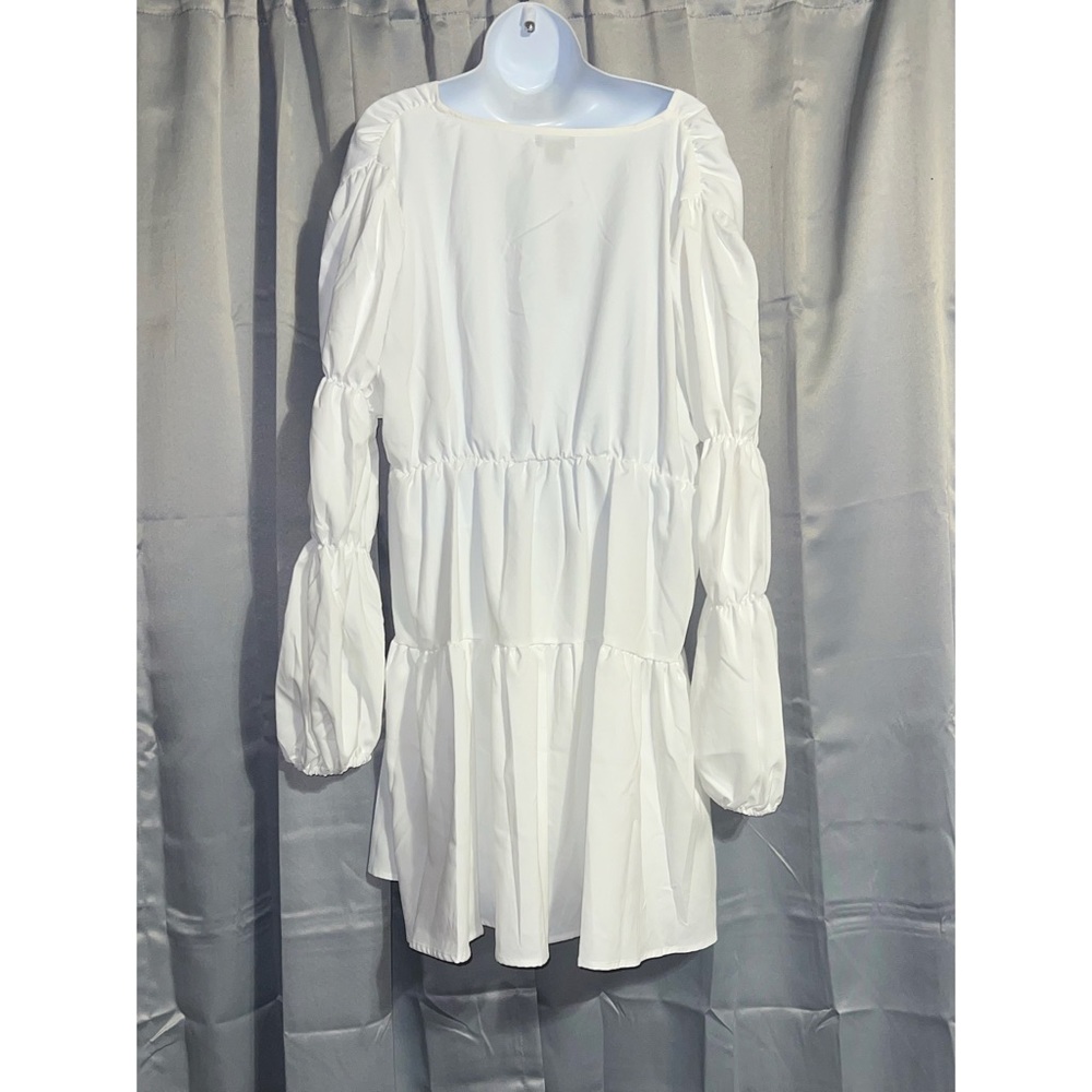 Boohoo White Woven Tiered V Neck Smock Dress (US Size 14) - Picture 3 of 6